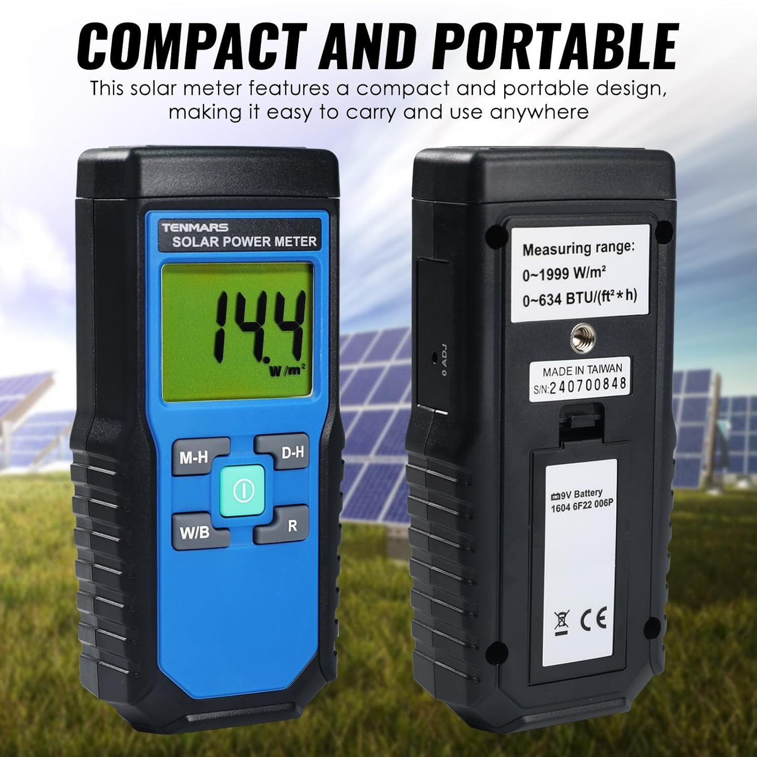Solar Power Meter, Handheld Solar Irradiance Meter Solar Energy Meter, Digital S