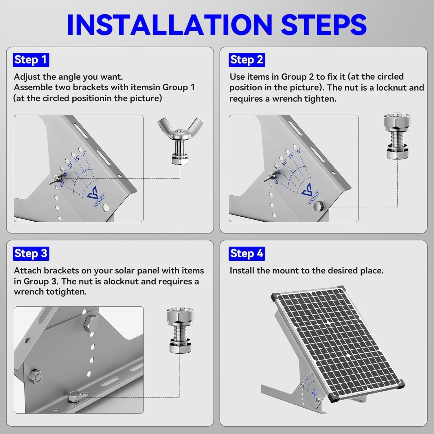 Solar Panel Mount Stand: 13.8in Immortal Steel Adjustable Angle Bracket – Rac..