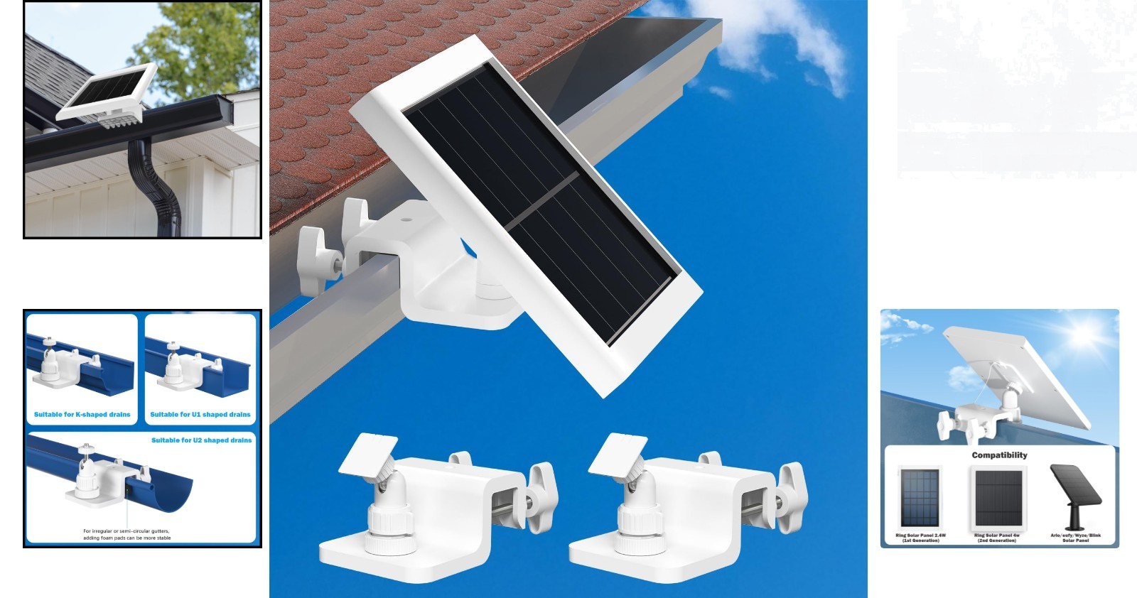 2 Pack Universal Solar Panel Gutter Mount – Adjustable 360° for Maximum Sunlight
