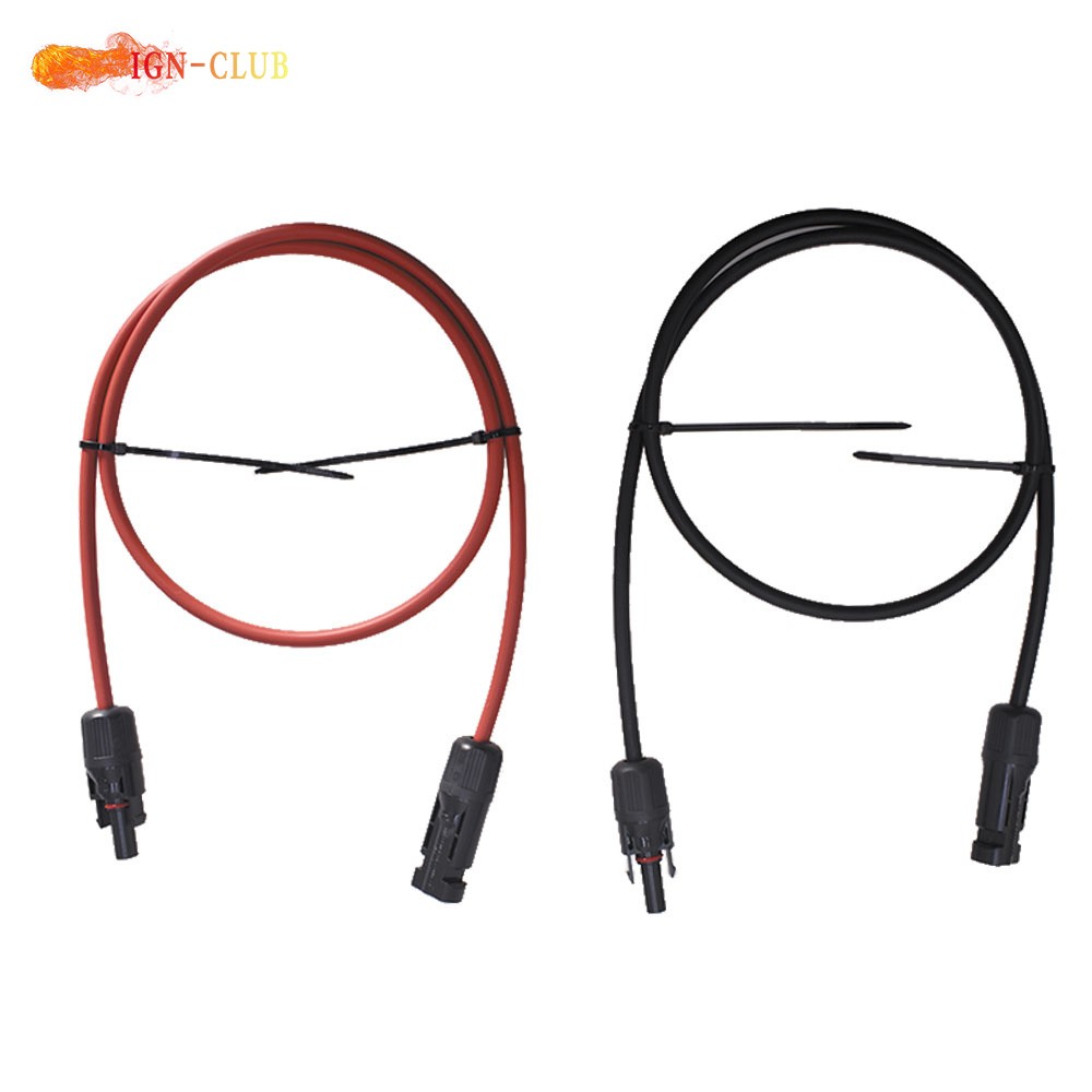 1 Pair 3FT Durable Solar Panel Extension Cable Wire Connector 10 AWG Black+Red