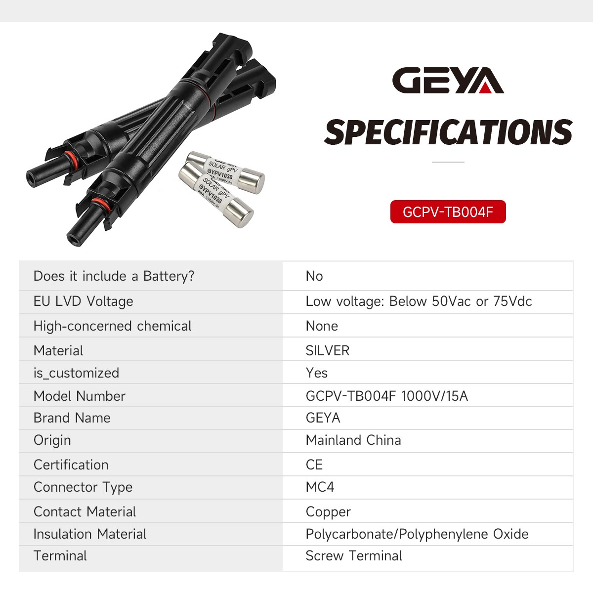 GEYA Connectors M/F for Solar Cables IP67 Inline Fuse Holder 10/15/20/30A 1000V