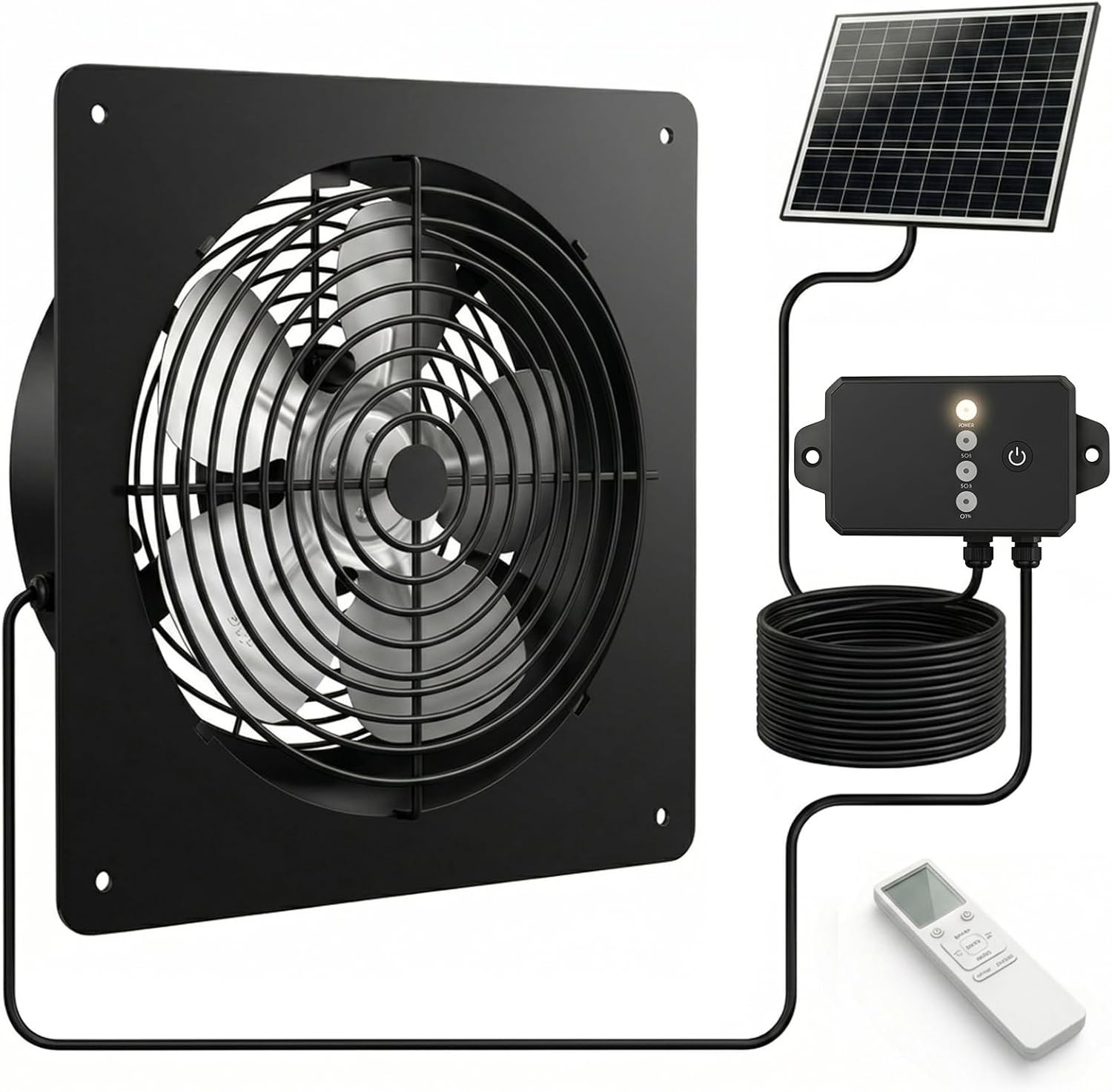 Solar Ventilation Fan 15W Panel 4000mAh Remote