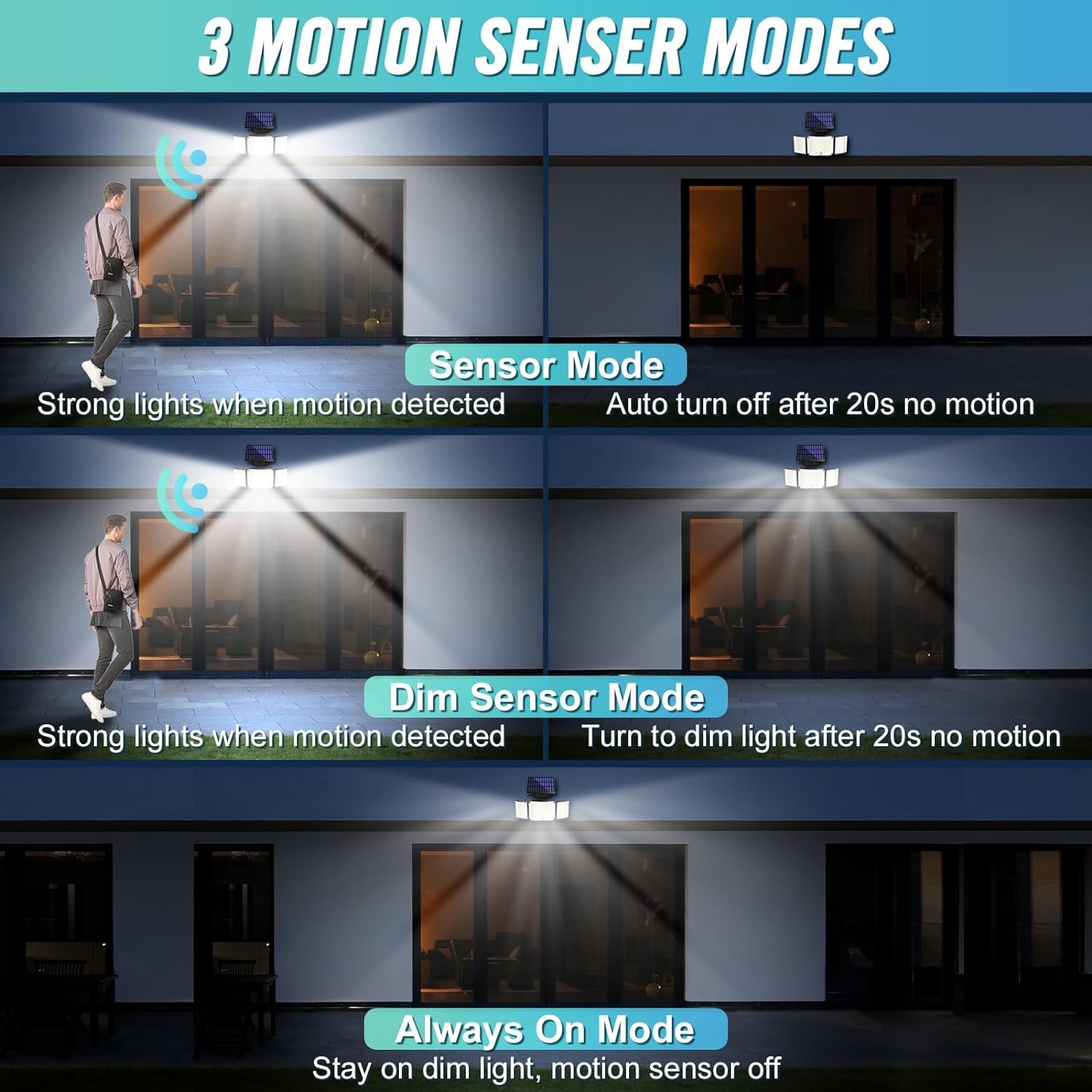 1,2 Pack Solar Lights Outdoor 348 LED Motion Sensor Lights With Remote Control