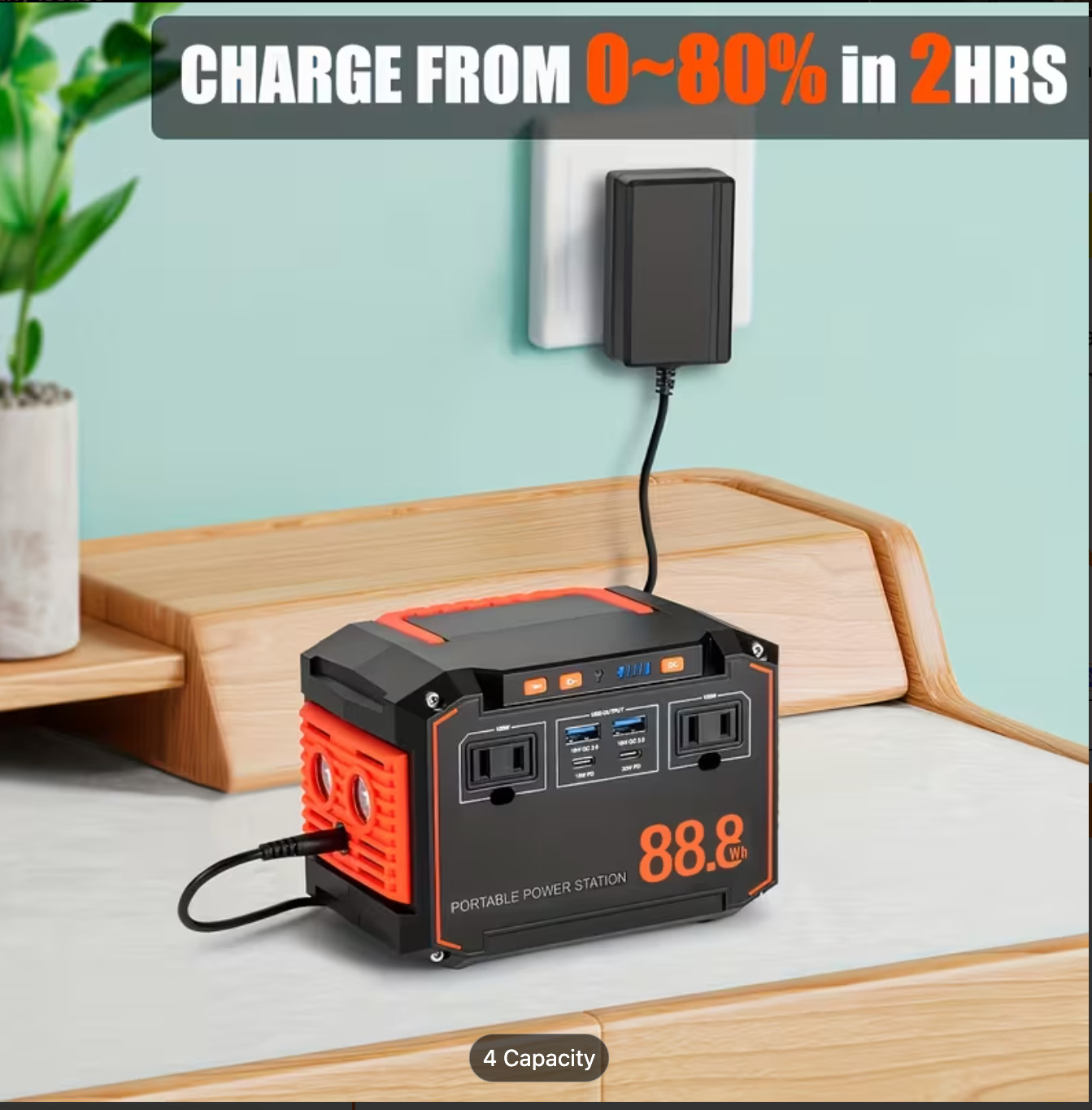 88.8WH Solar Generator Portable Power Station with 30W Solar Panels, 24000mAh