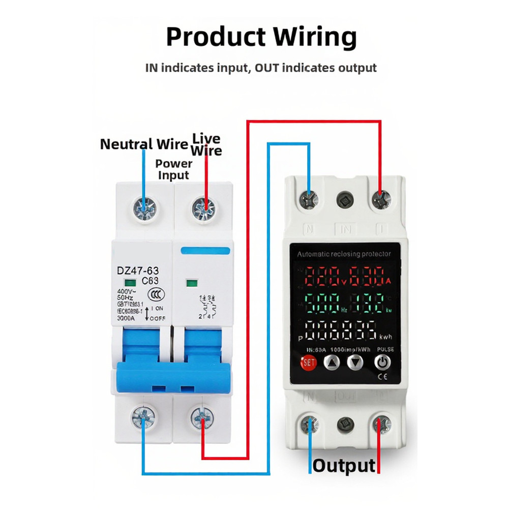PA66 Overvoltage Protector AC 80-300V 63A for Shutter and Heating Systems