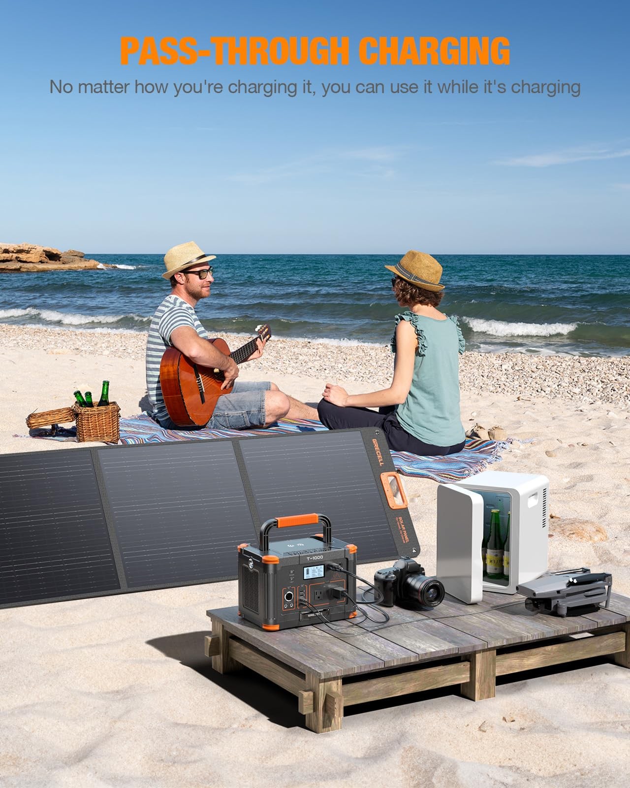 GRECELL 999Wh Solar Generator 1000W, Portable Power Station with 60W USBC PD …
