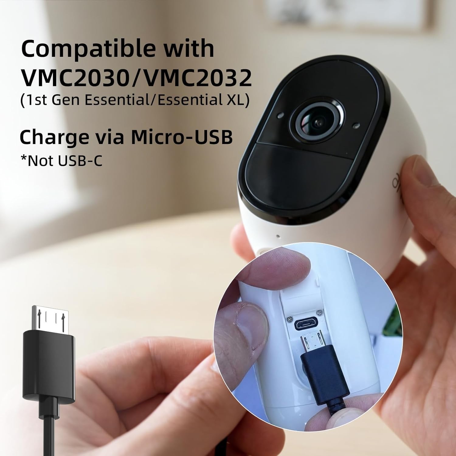 Solar Panel 3.2W 13ft Cable 360° Mount Micro USB USB-C for Arlo Essential XL