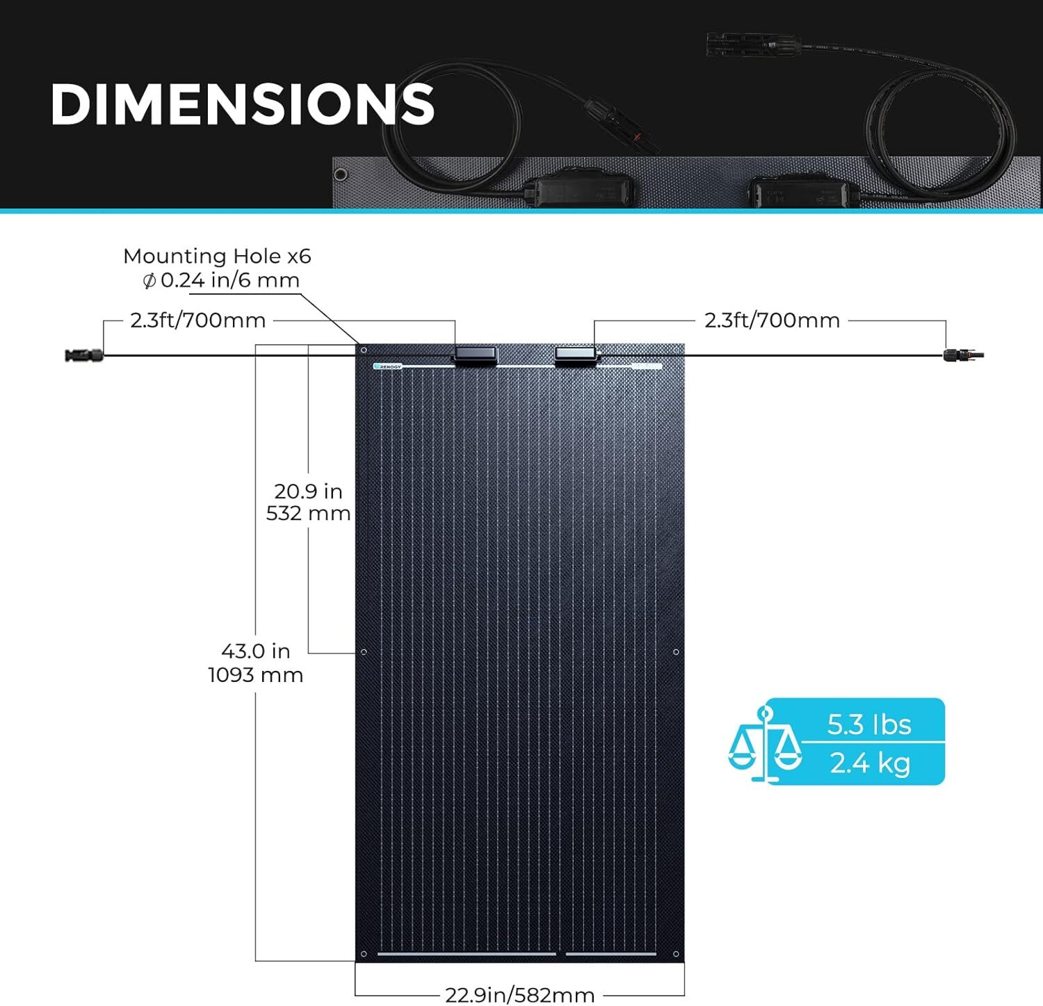 Renogy Solar Panel Mono 100W 12V Lightweight Semi Flexible Certified Refurbished