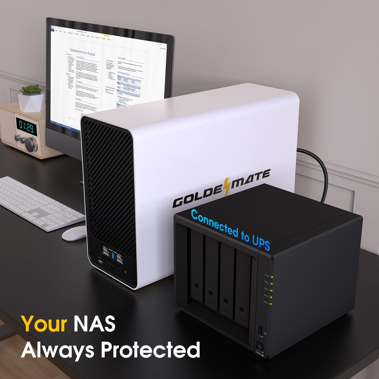 Goldenmate 2000VA 1600W Pure Sine Wave UPS Backup Power Supply LiFePO4 Battery