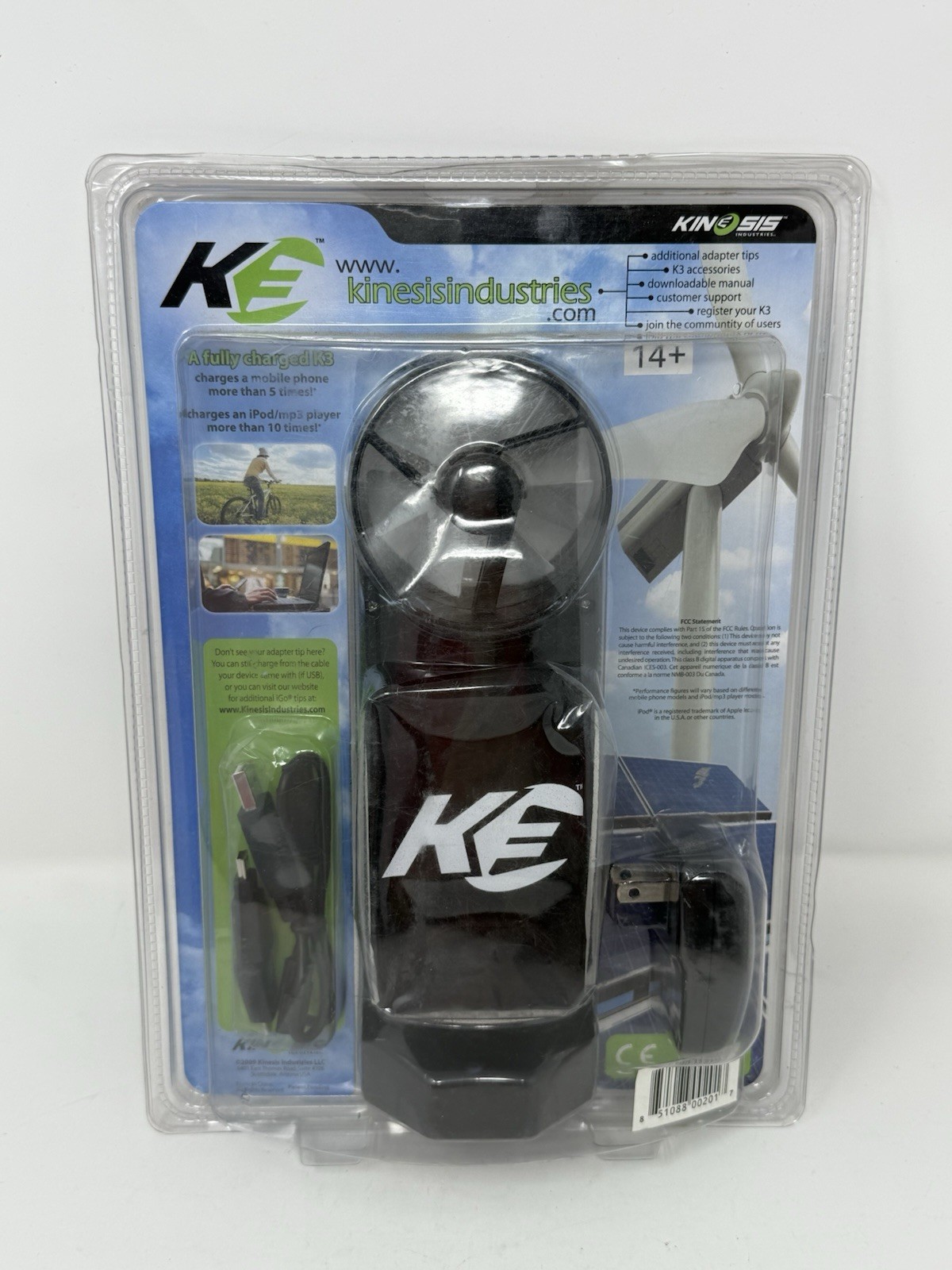K3 Kinesis Wind & Solar Device Charger 2 In 1 Indoor/outdoor USB In/out Charging