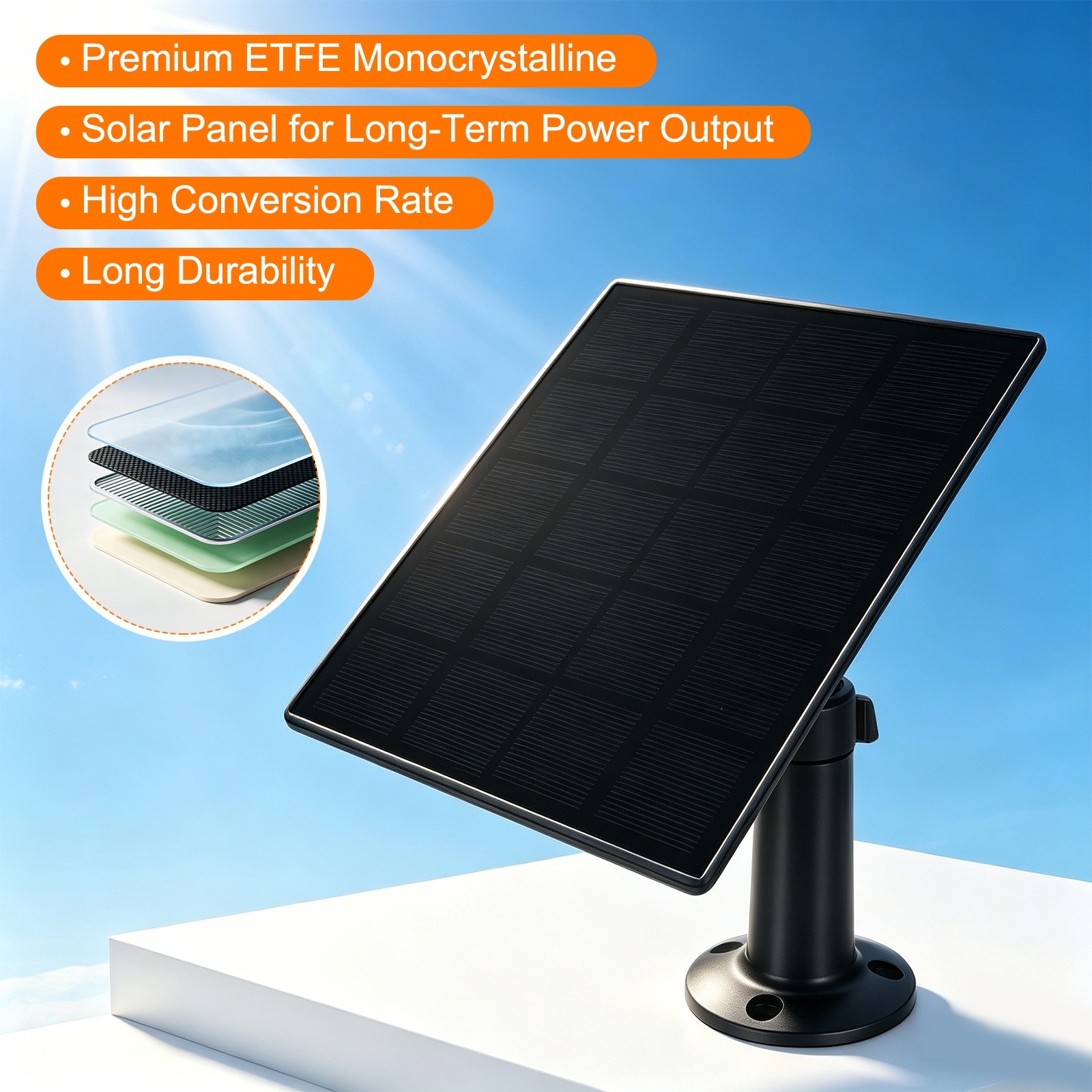 1 Pack of 5V 2W Solar Panel, Waterproof Dual Type-C/USB Solar Charger, Black