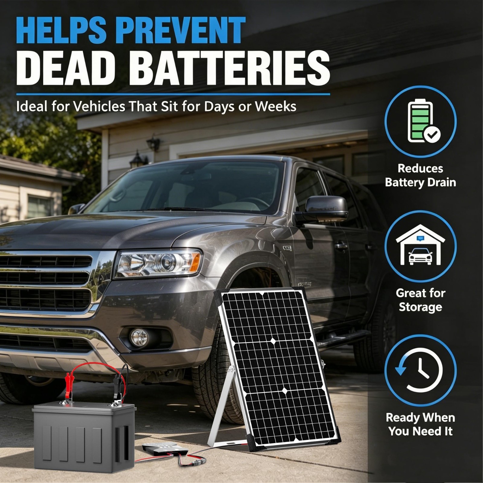 30W Solar Battery Charger Kit – 12V Waterproof Solar Panel with 10A Controller,