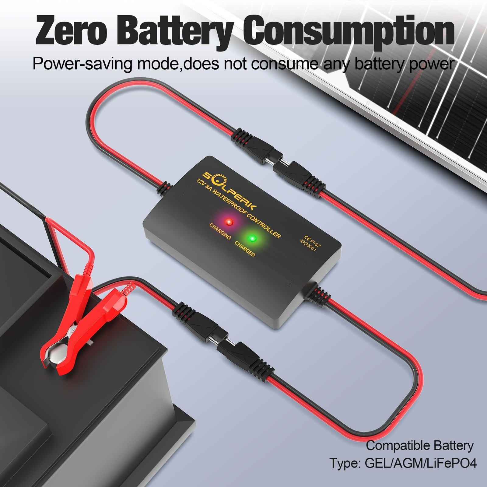 15W Solar Battery Charger 12V Waterproof + 8A Charge Controller – For RV, Boat