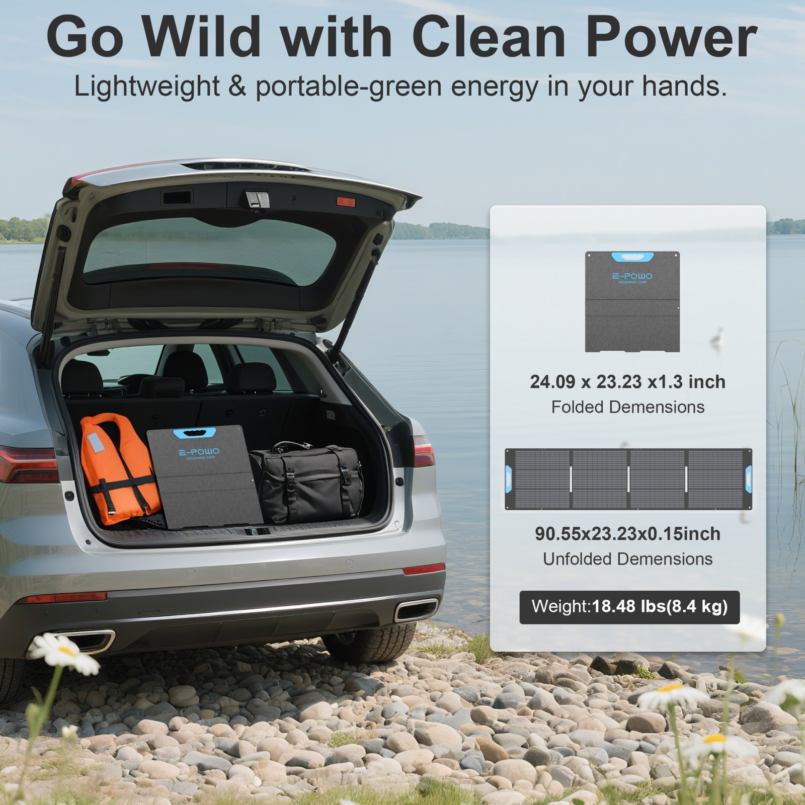 E-POWO Portable Solar Panel USB C Charger 110 220 400 watt for Home Camping RV