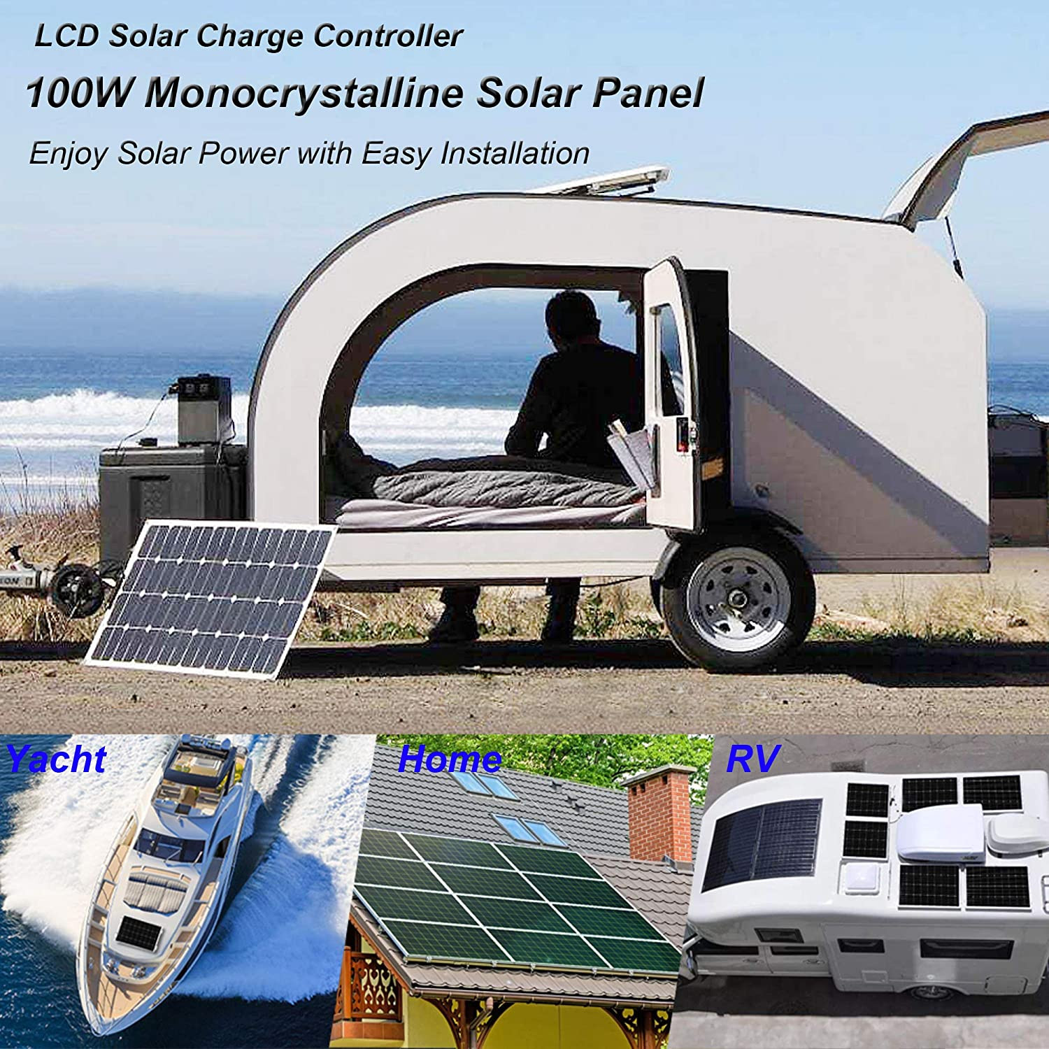 200 Watt 12/24V Solar Panel Kit for RV Boat Home: 2Pcs 100W Monocrystalline Sola