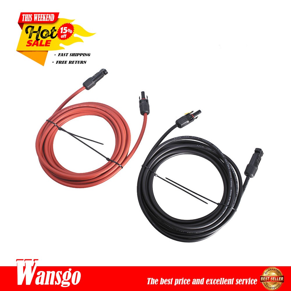 25 FT Black + Red 12AWG Solar Panel Extension Cable Wire Connector 1 Pair