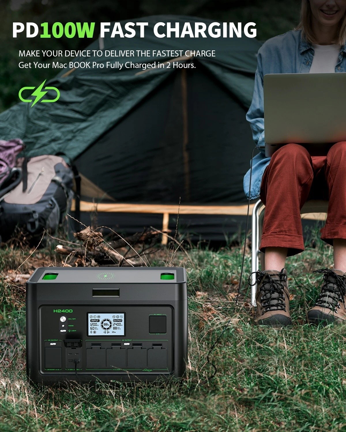 2400W Power Station Portable 1843.2Wh with AC Outlet/USB Ports/DC Ports B1