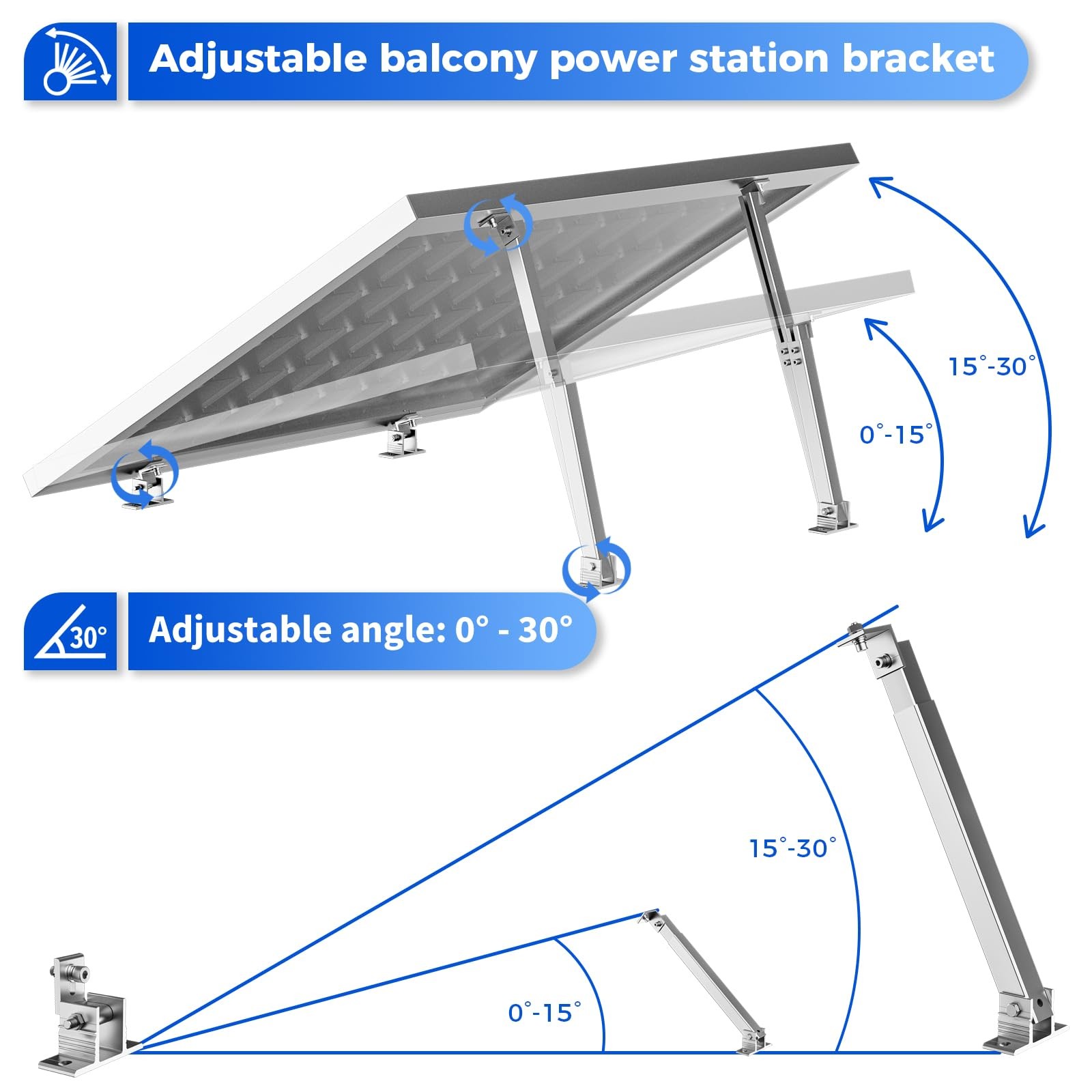 1 Set Adjustable Solar Panel Tilt Mount Brackets Aluminum Alloy Mounting Brac…