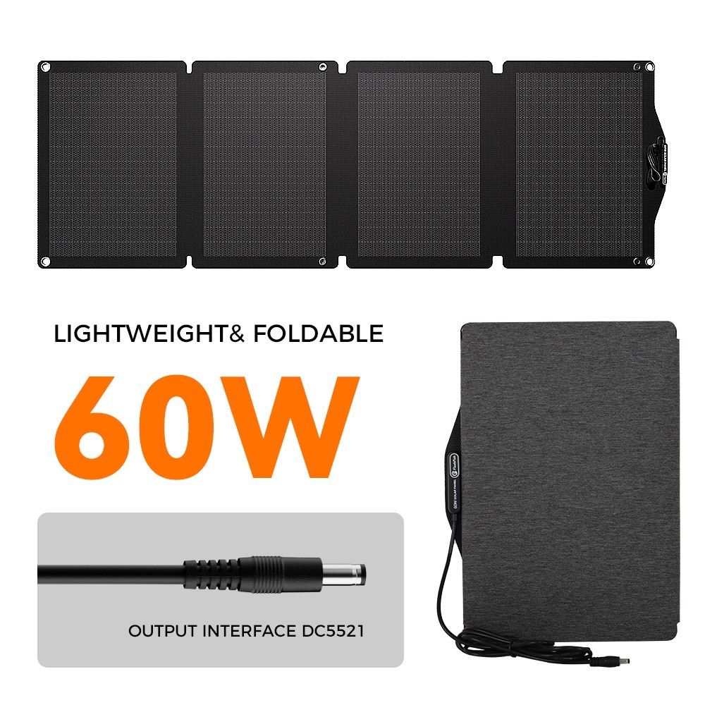 18V Solar Charger DC Output Portable Solar Panel 60W for Outdoor Camping