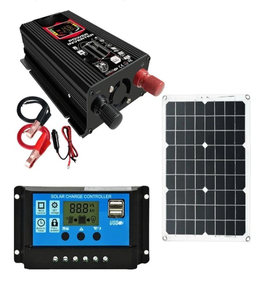 Solar Inverter Kit 18W Solar Panel 6000W Car Power Inverter LCD 30A Solar Charge