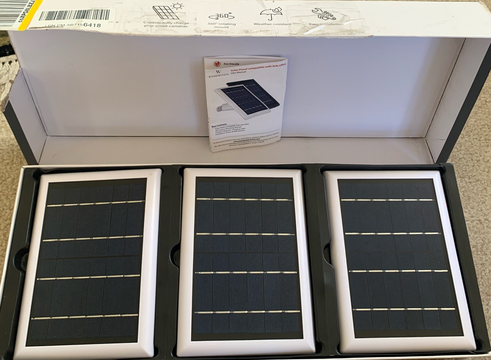 3 Pack Wasserstein Solar Panel with 13.1-Foot Outdoor Magnetic Cable ARLO