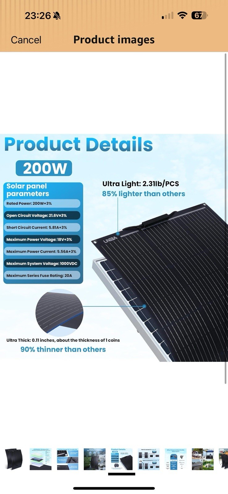 Flexible Solar Panel 200W, 18V 100W Ultra Lightweight Monocrystalline Bendable