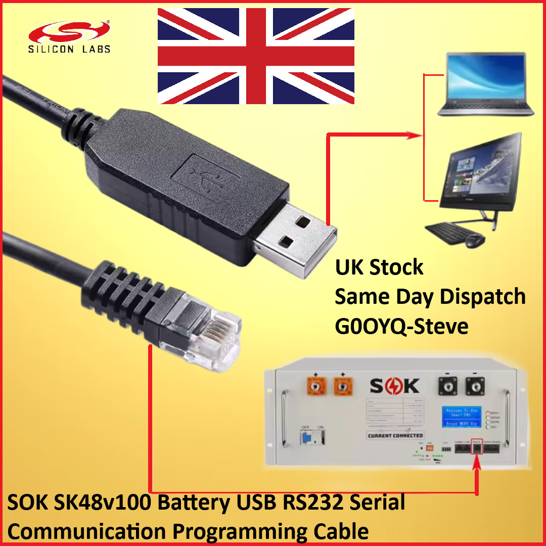 SOK SK48v100 Battery USB RS232 Serial Communication Programming Cable Sun Magic
