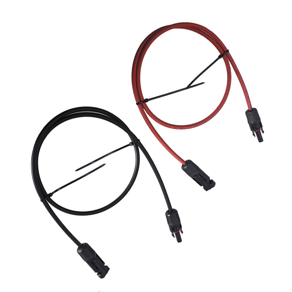 1 Pair 3 Feet 10 AWG Black + Red Solar Panel Extension Cable Wire Connector