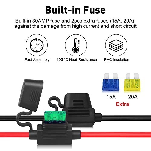 10AWG 45A O Ring Terminal Connector, Dual ATC Fuse Holder Cable for Solar Genera