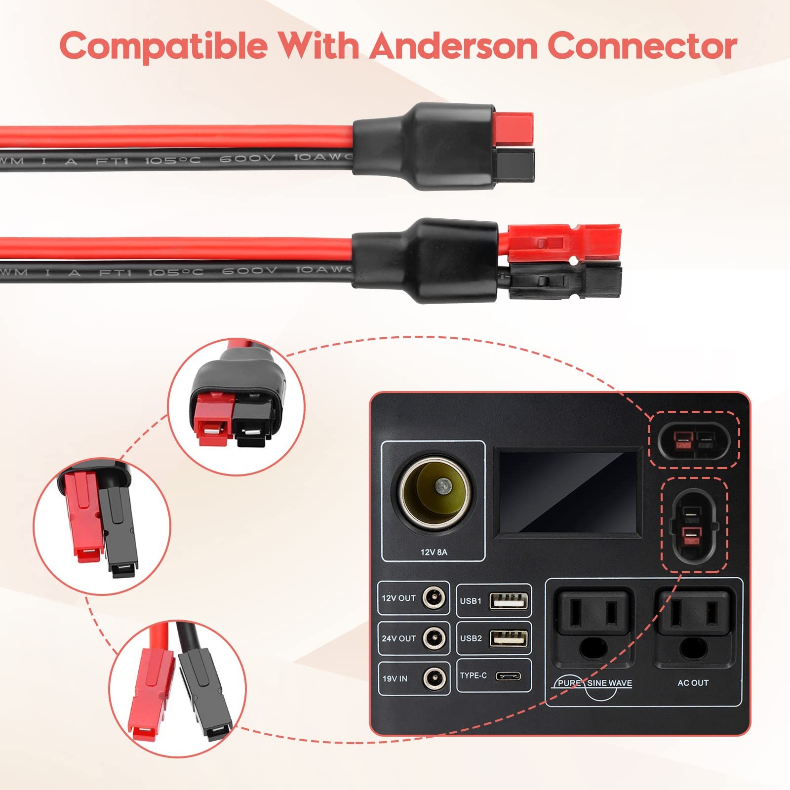 PAEKQ 10AWG Solar Panel to Anderson Connector Adapter Extension Cable,1.6FT