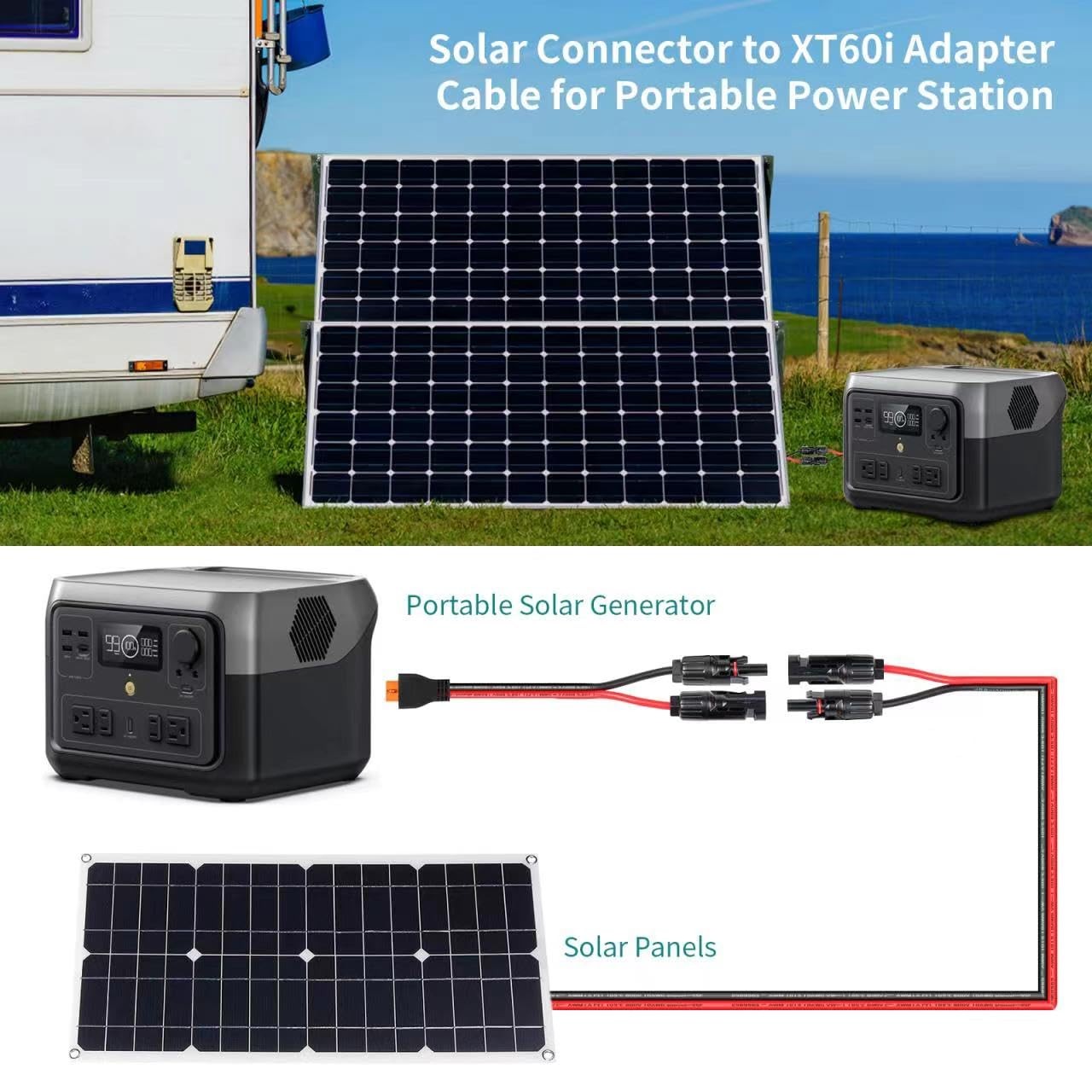 10AWG Tinned Copper Wire XT60i to Solar Panel Connector 20FT – 600V Heavy-Duty
