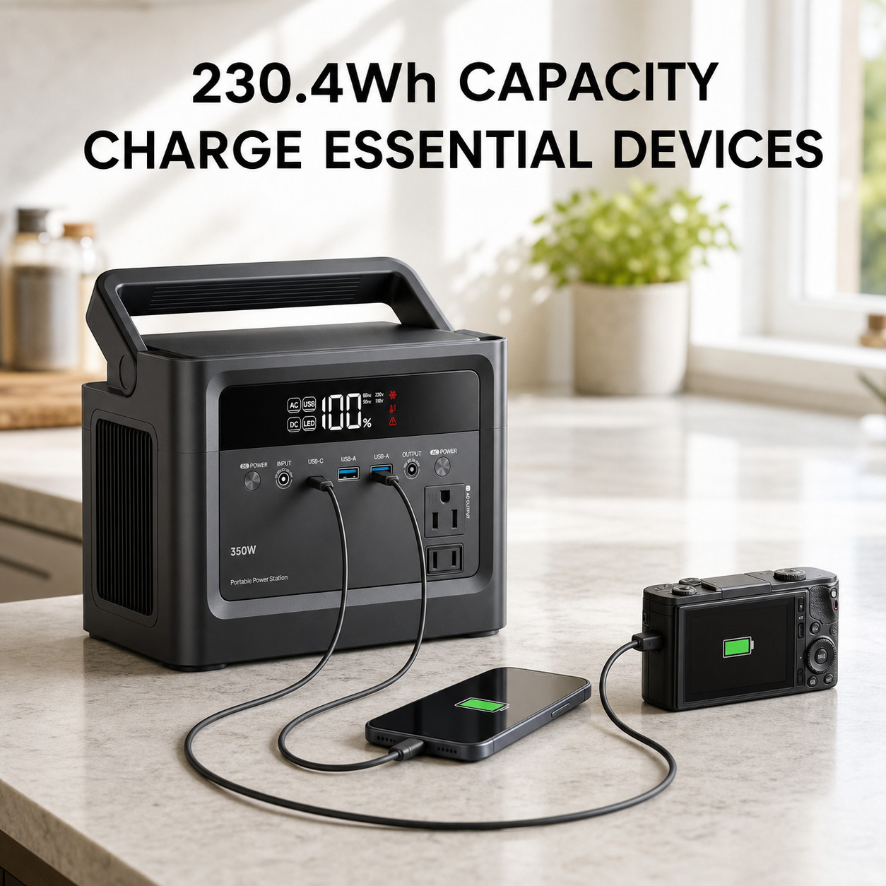 350W Surge 700W Portable Power Station 230.4Wh LiFePO4 Battery 110V AC Outlet