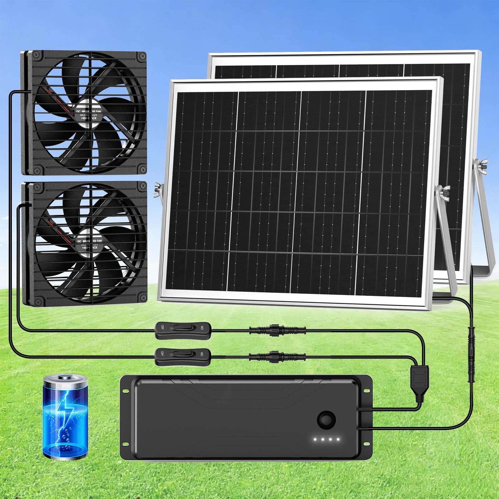 ZIZIWIN 7.5″ Solar Fan with Battery Backup, Solar Fan for Greenhouse & Chicke…