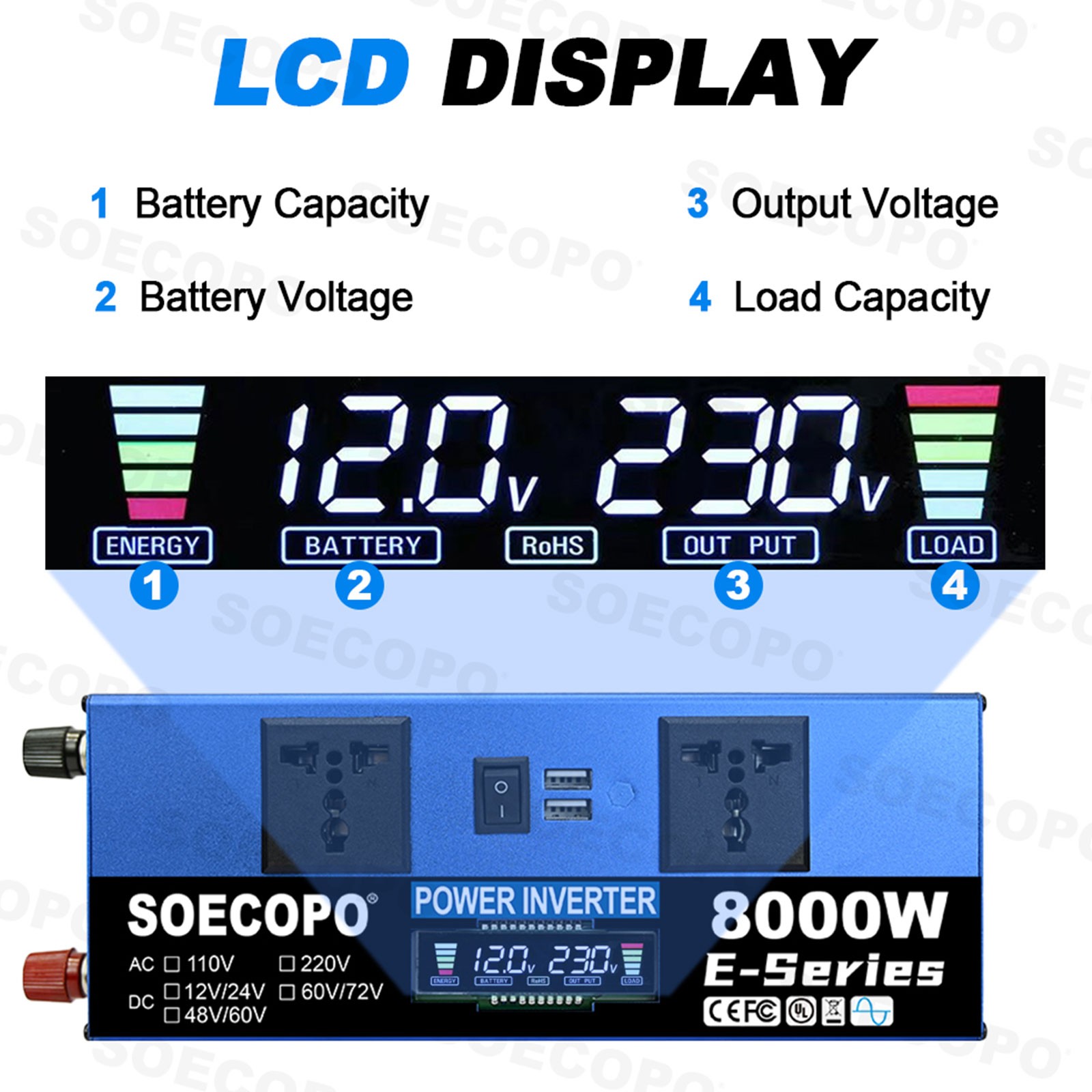 SOECOPO 8000W Solar System Kit,100A Controller, 12V DC to 110V/220V