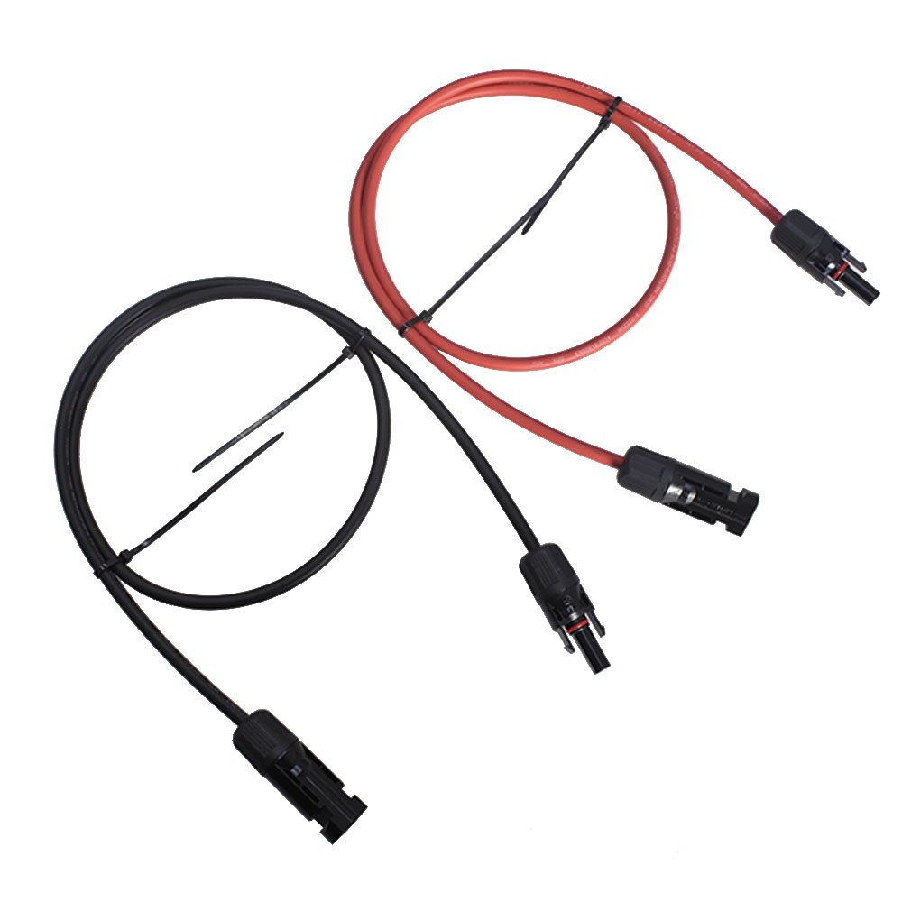 1 Pair 3 Feet Black + Red 10 AWG Solar Panel Extension Cable Wire Connector
