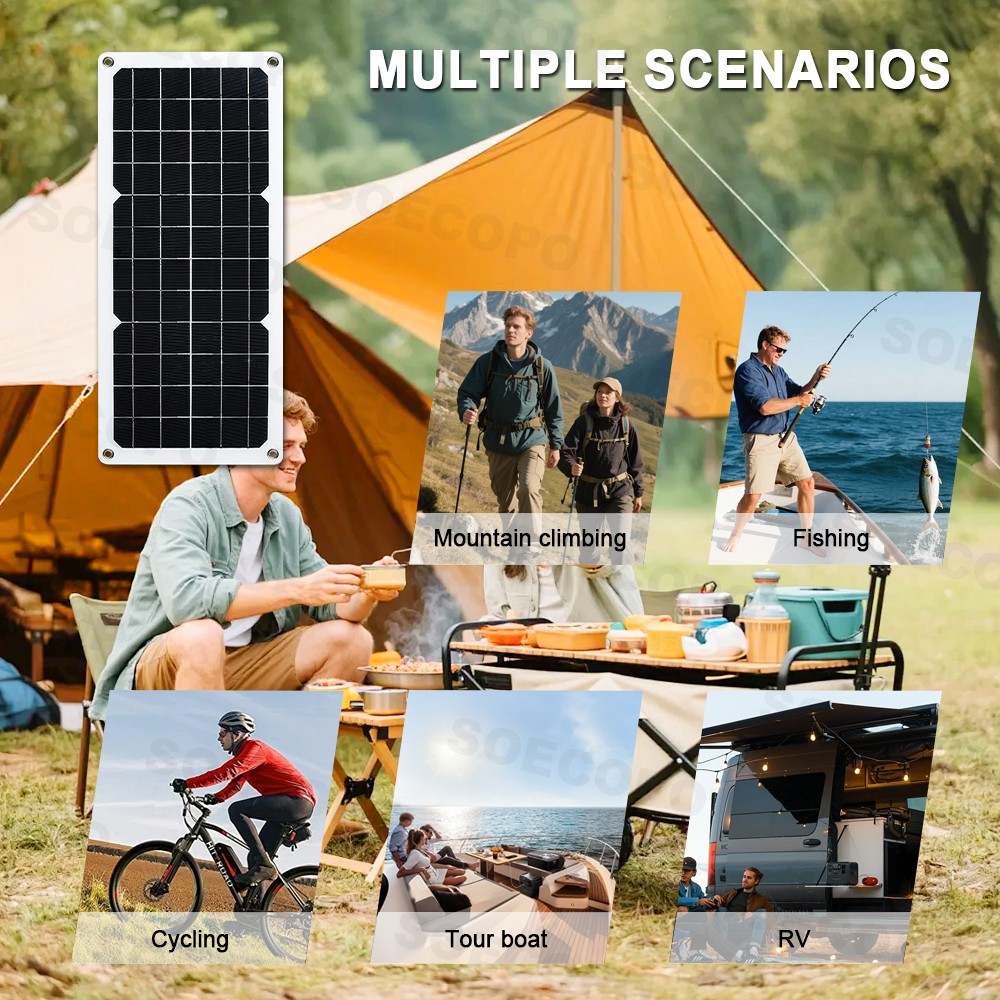 SOECOPO 150W Monocrystalline Solar Panel with USB/Type-C/DC Triple Output