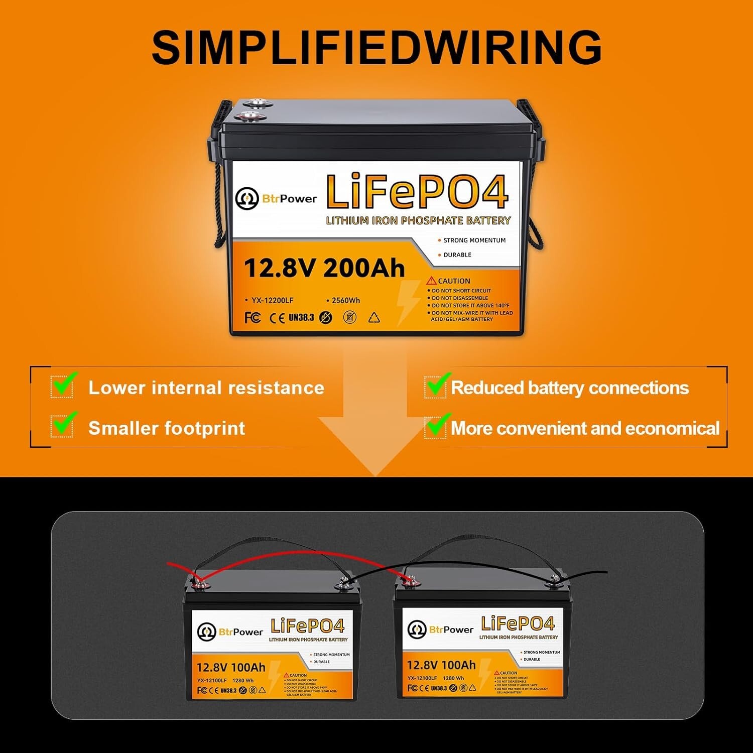 12.8V 200Ah Lithium Battery 200A BMS LifePO4 Deep Cycle Solar Marine Solar RV