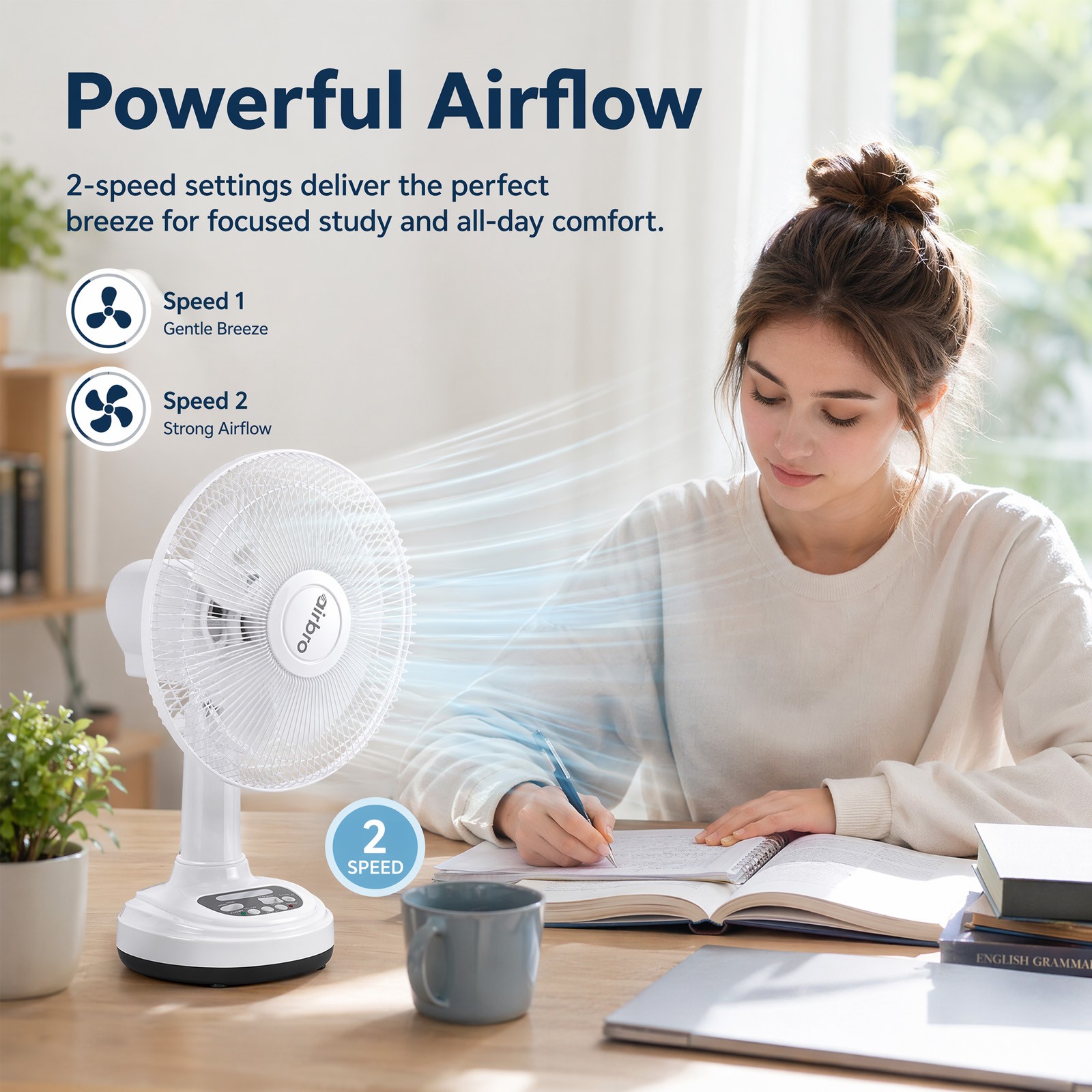 12” Table Fan 2-Speed Solar Powered Rechargeable Camping Fan Emergency Prepare