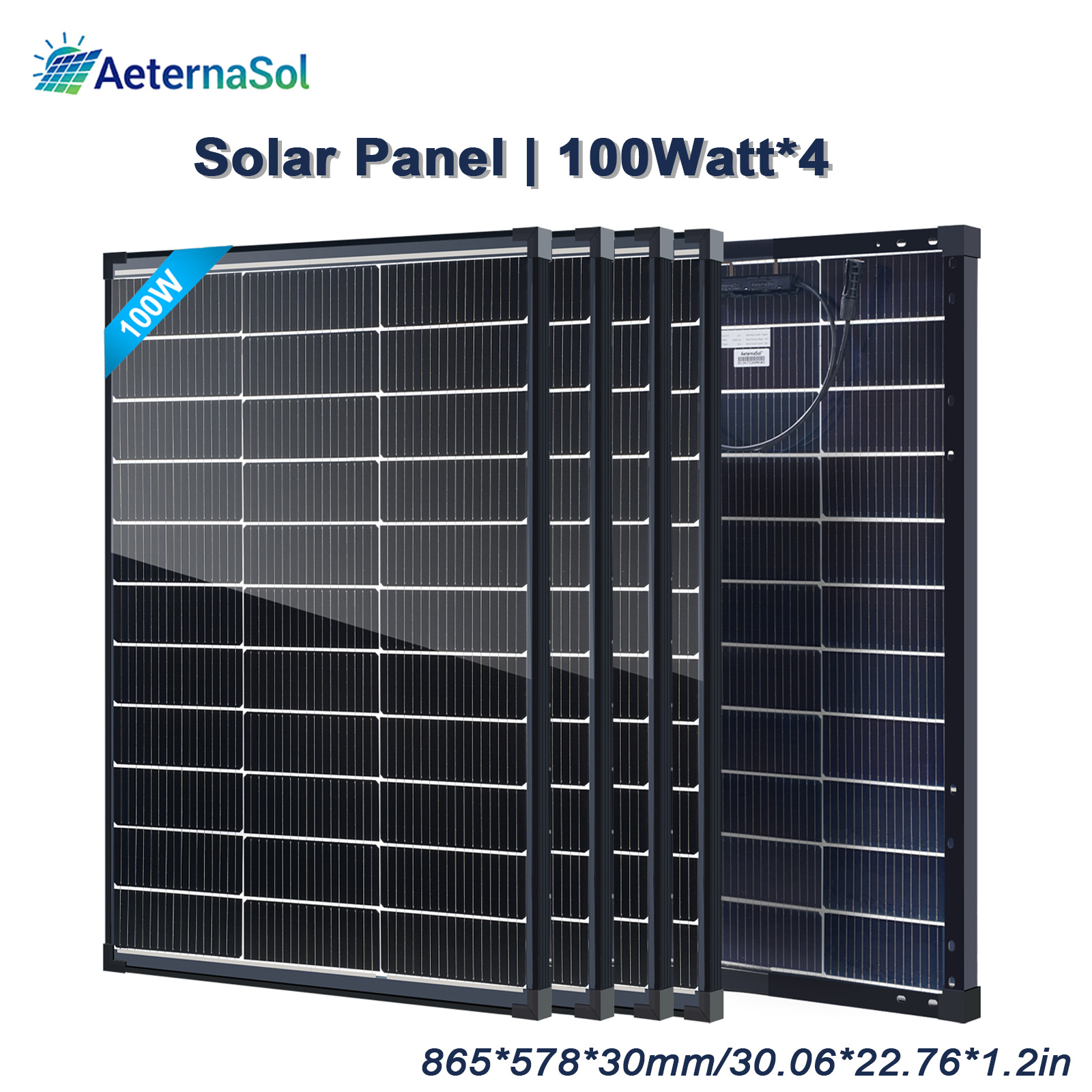 400W Bifacial Solar Panel (100W*4)N-Type Mono 18V PV Home RV Off Grid Battery US