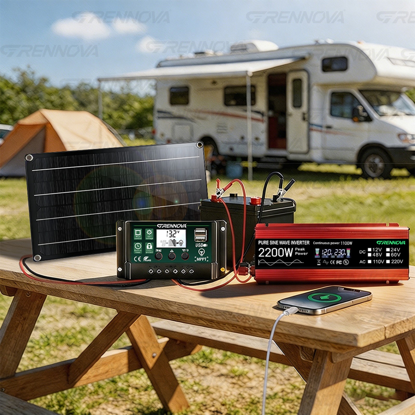 Grennova 2200W Off-Grid Solar System 60W Panel 60A MPPT Pure Sine Inverter