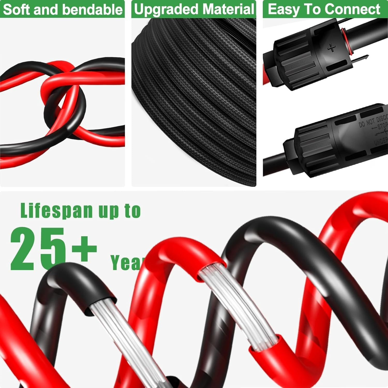 Twin Wire 30 Feet Solar Extension Cable 10AWG with IP67- Female & Male Connector