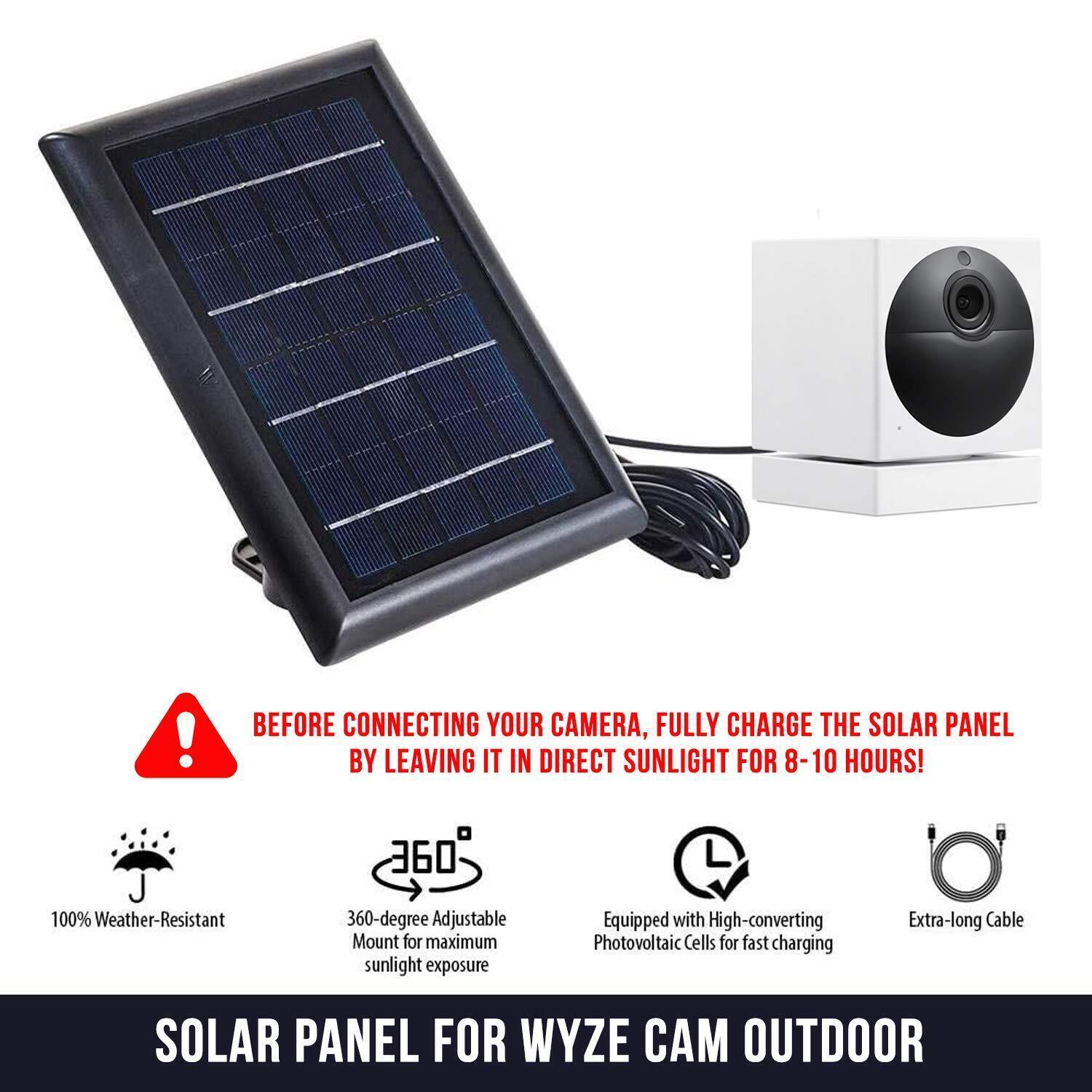 Wasserstein Solar Panel Compatible with Wyze Cam Outdoor – Black, 1 Panel