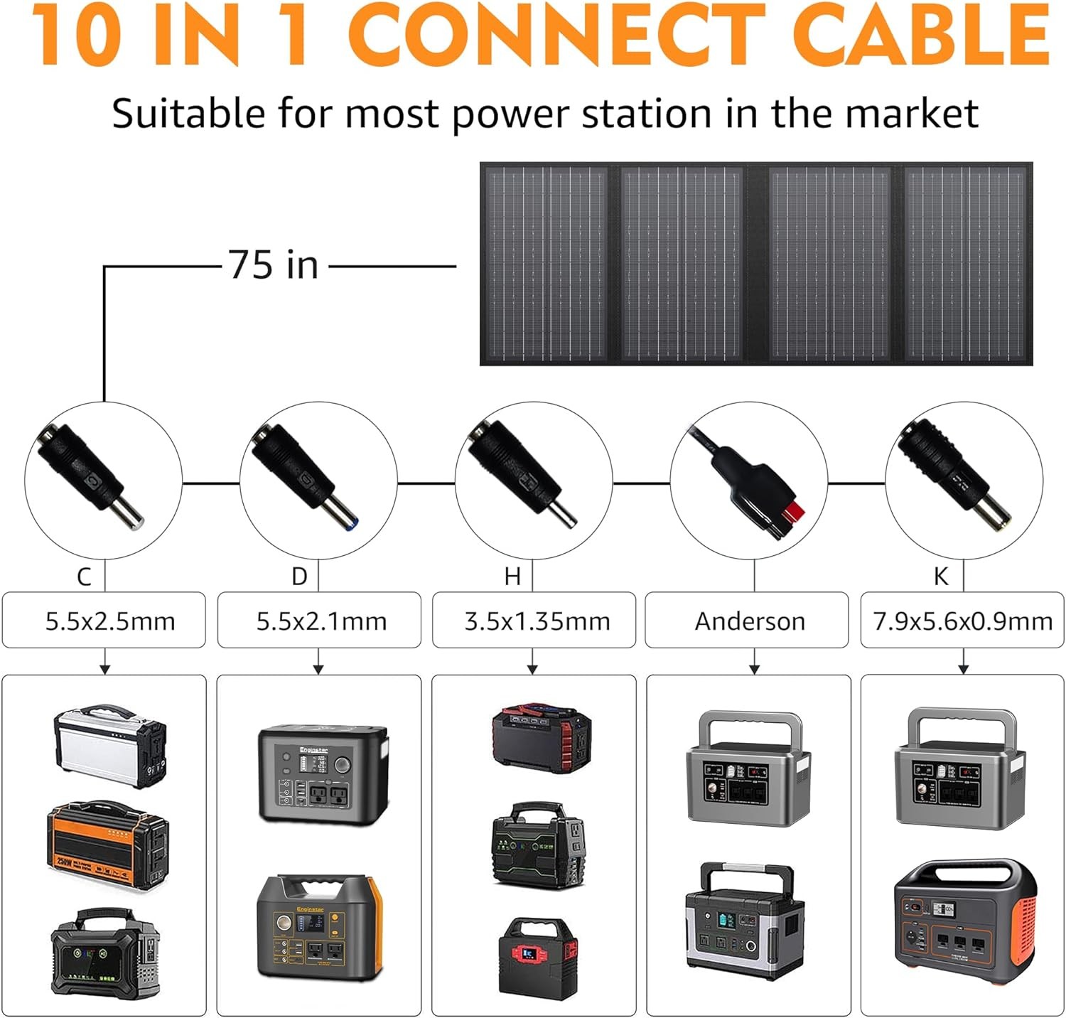 Foldable Solar Panel Charger 60W with 18V DC Output (11 Connectors) for 100W~350