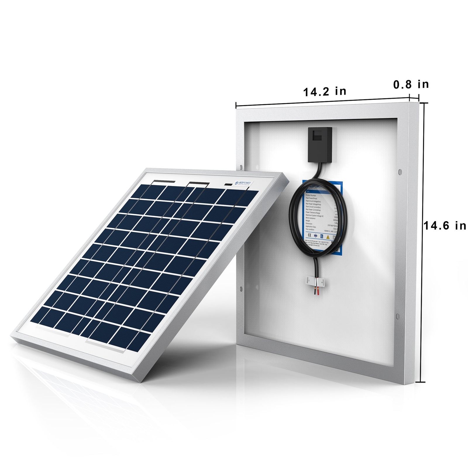 ACOPower 15W Poly Solar Panel for 12 Volt Battery Charging