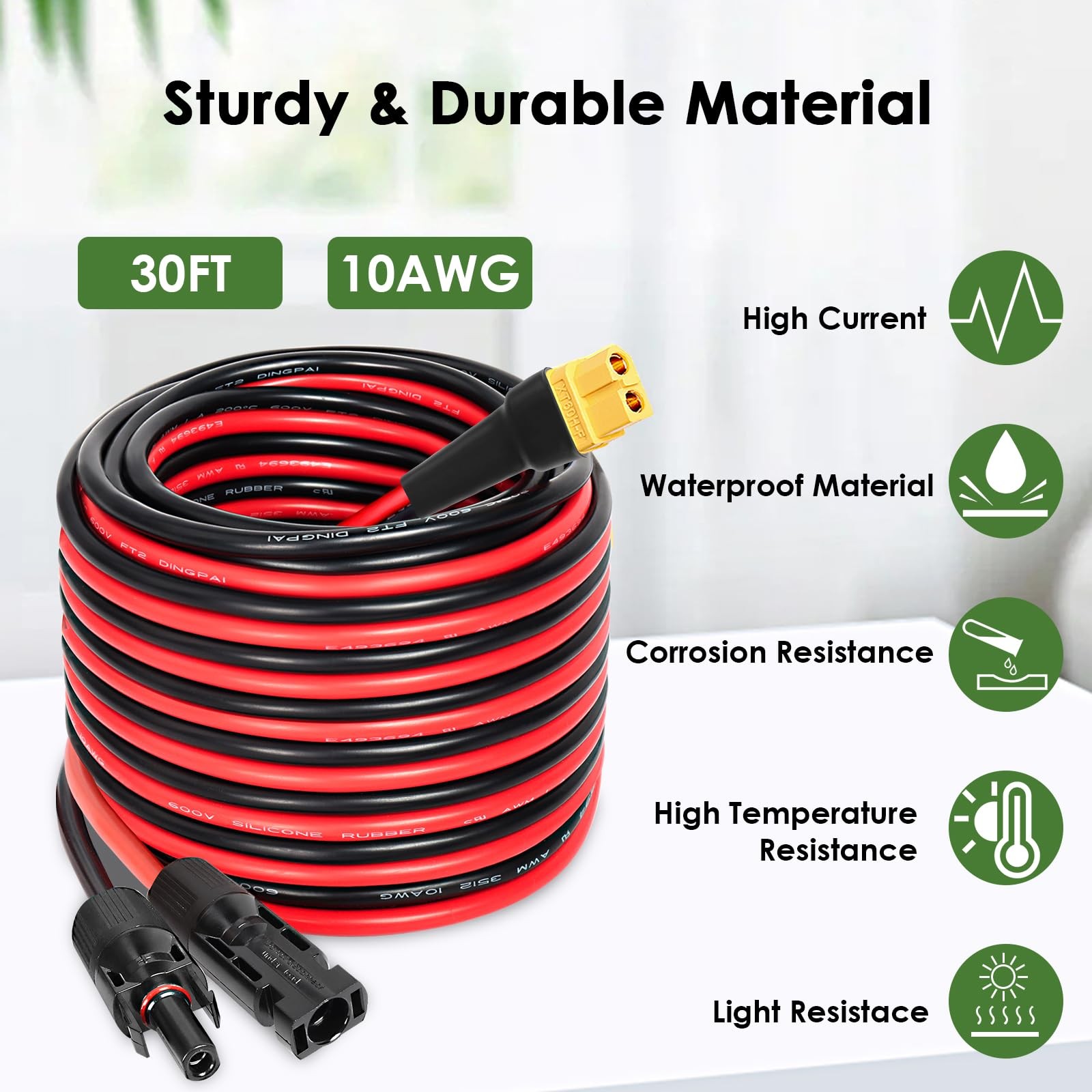 30FT 10AWG Solar to XT60 Extension Cable for Power Stations & Generators