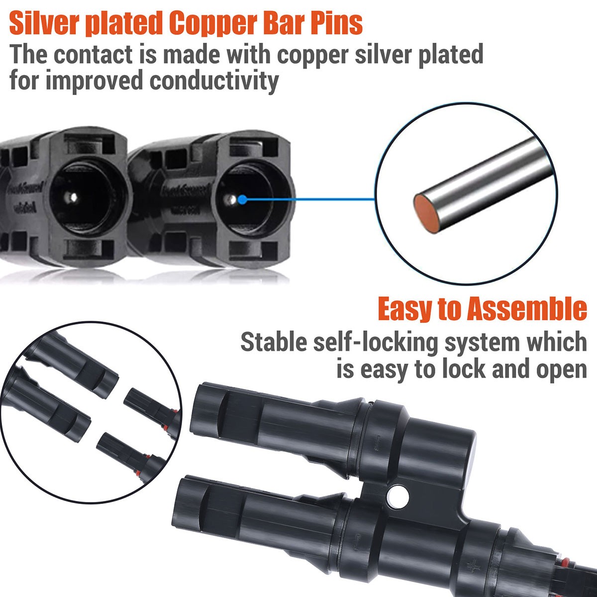 1 Pair T Branch Connectors Solar Panel Connector MMF+FFM for Parallel Connection
