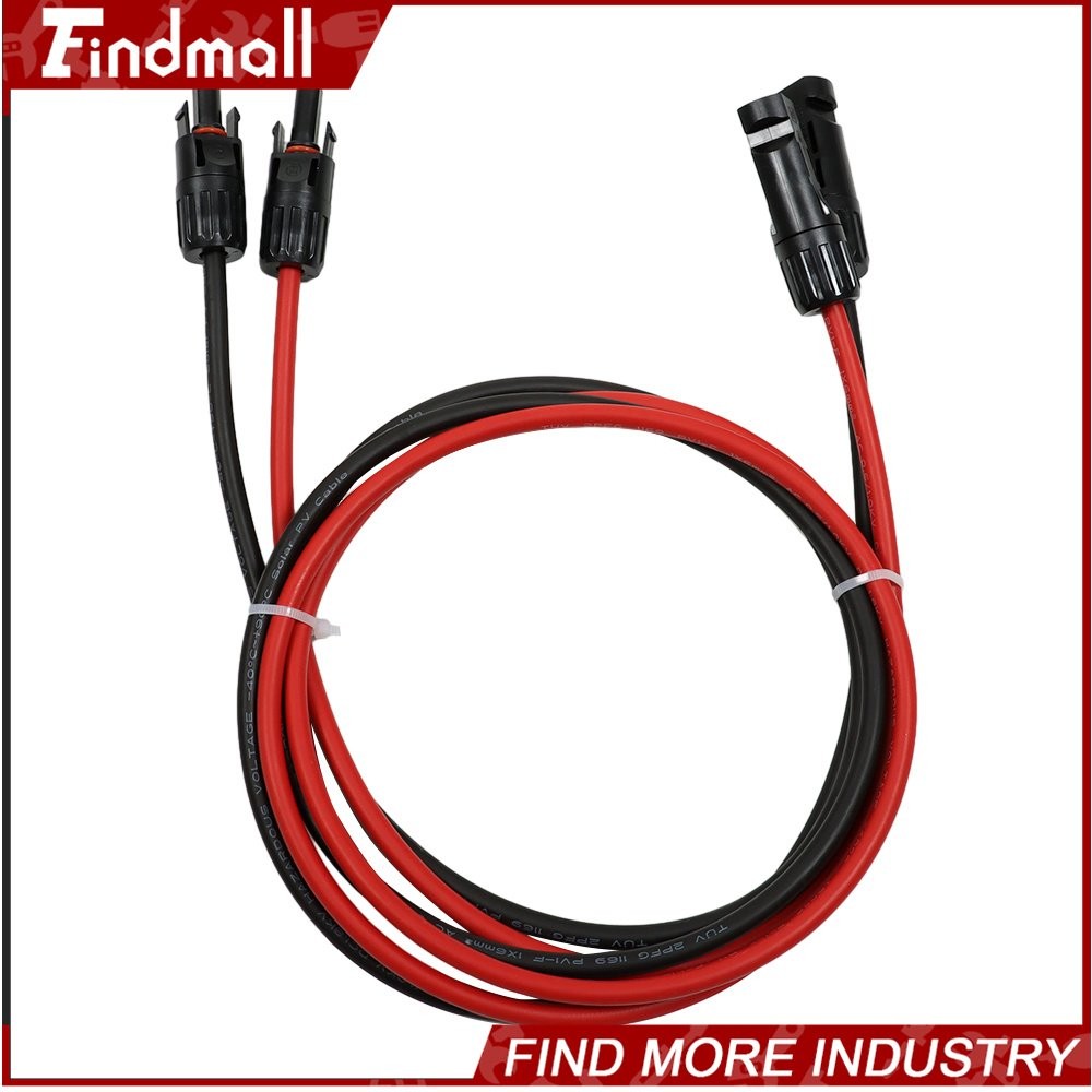 Findmall 5 Feet 10AWG Black + Red Solar Panel Extension Cable Wire Connector