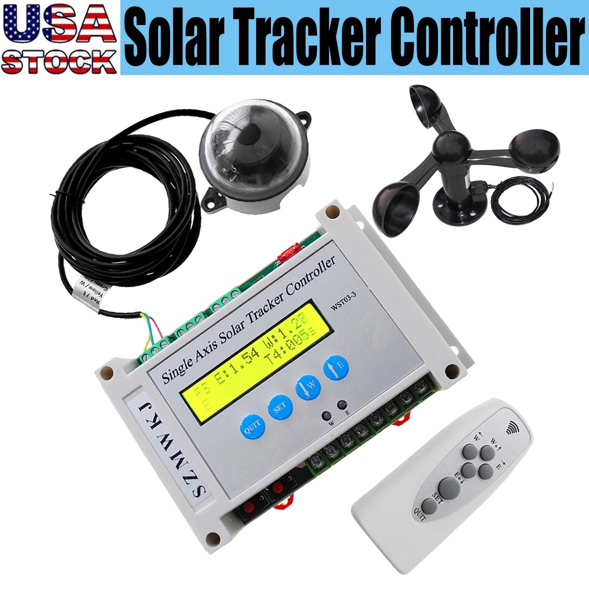 DC12V/24V Single Axis Solar Panel Tracking Tracker LCD Controller W/ Wind Sensor