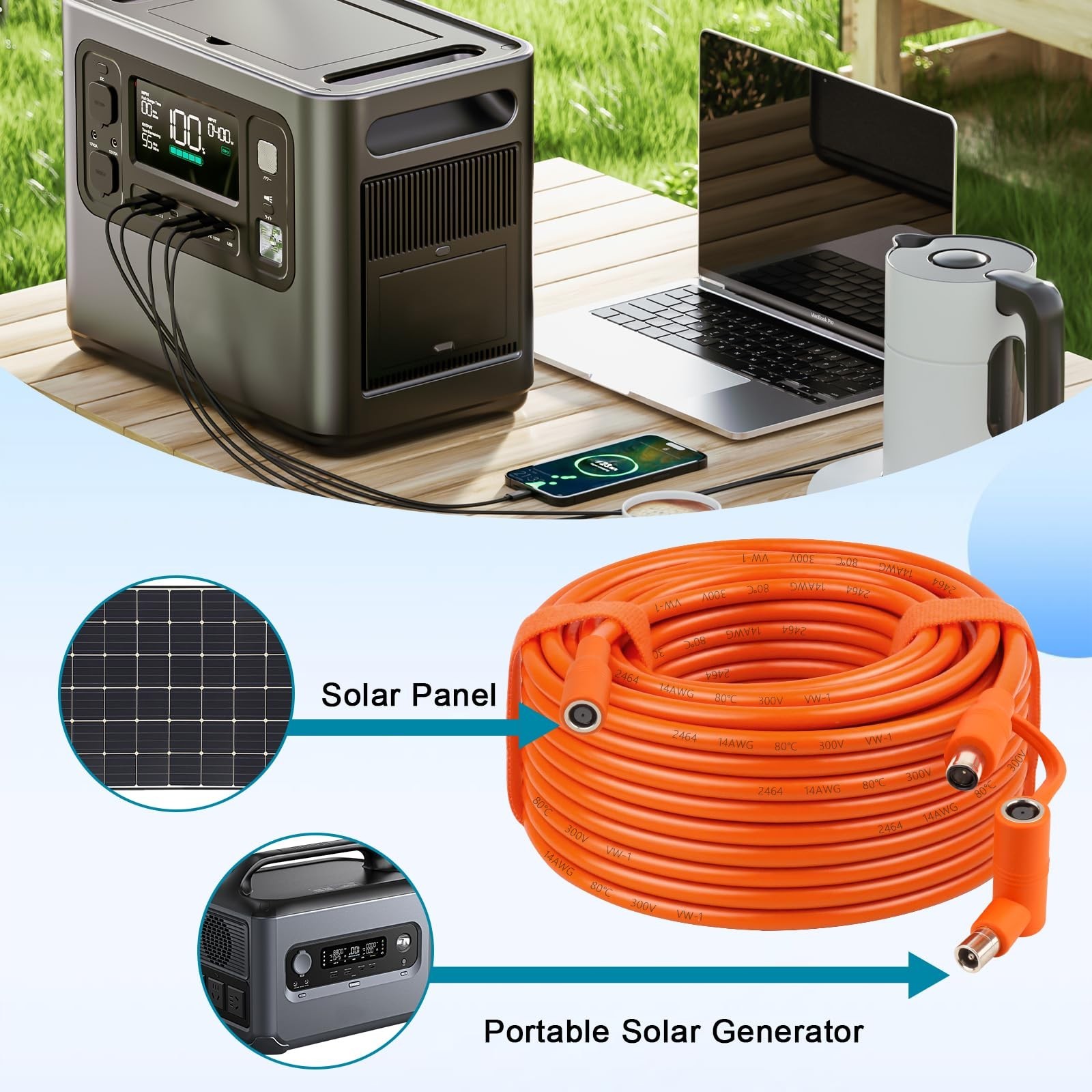 10FT 14AWG DC Extension Cable, 8mm Power Cord for Solar Generators & Panels