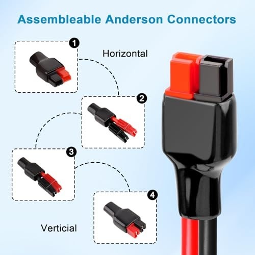 50FT 10AWG Solar Panel Extension Cable, Anderson Connector, Tinned Copper, 600V,